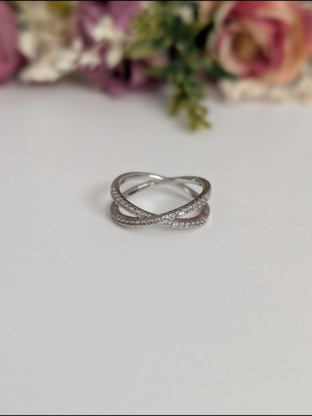 18K White Gold Plated With Moissanite Stones Crisscross